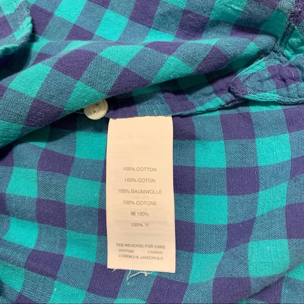 J. Crew Caribbean Blue Gingham Popover Shirt - Picture 7 of 9